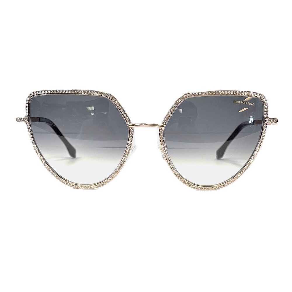 Pier Martino Italy oversized Gold Metal Sunglasses Hand-Set Bohemian Crystals